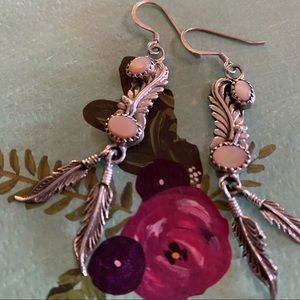 Vintage Pink Shell Native American 925 Earrings